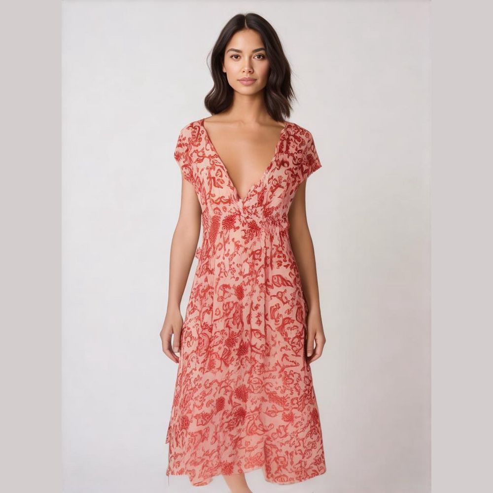 - Love rocks Beautiful red/white floral dress large